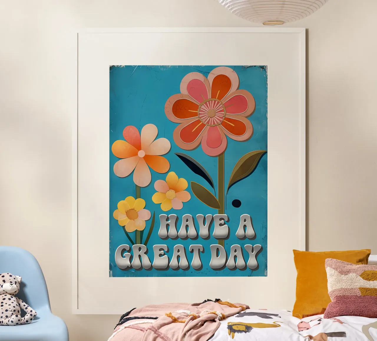 Fiore retrò: Buona giornata poster con telaio in alluminio da inspirational quote