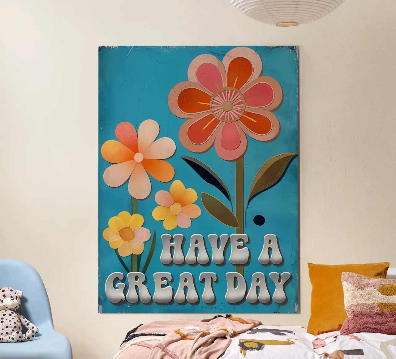 Fiore retrò: Buona giornata poster con telaio in alluminio da inspirational quote