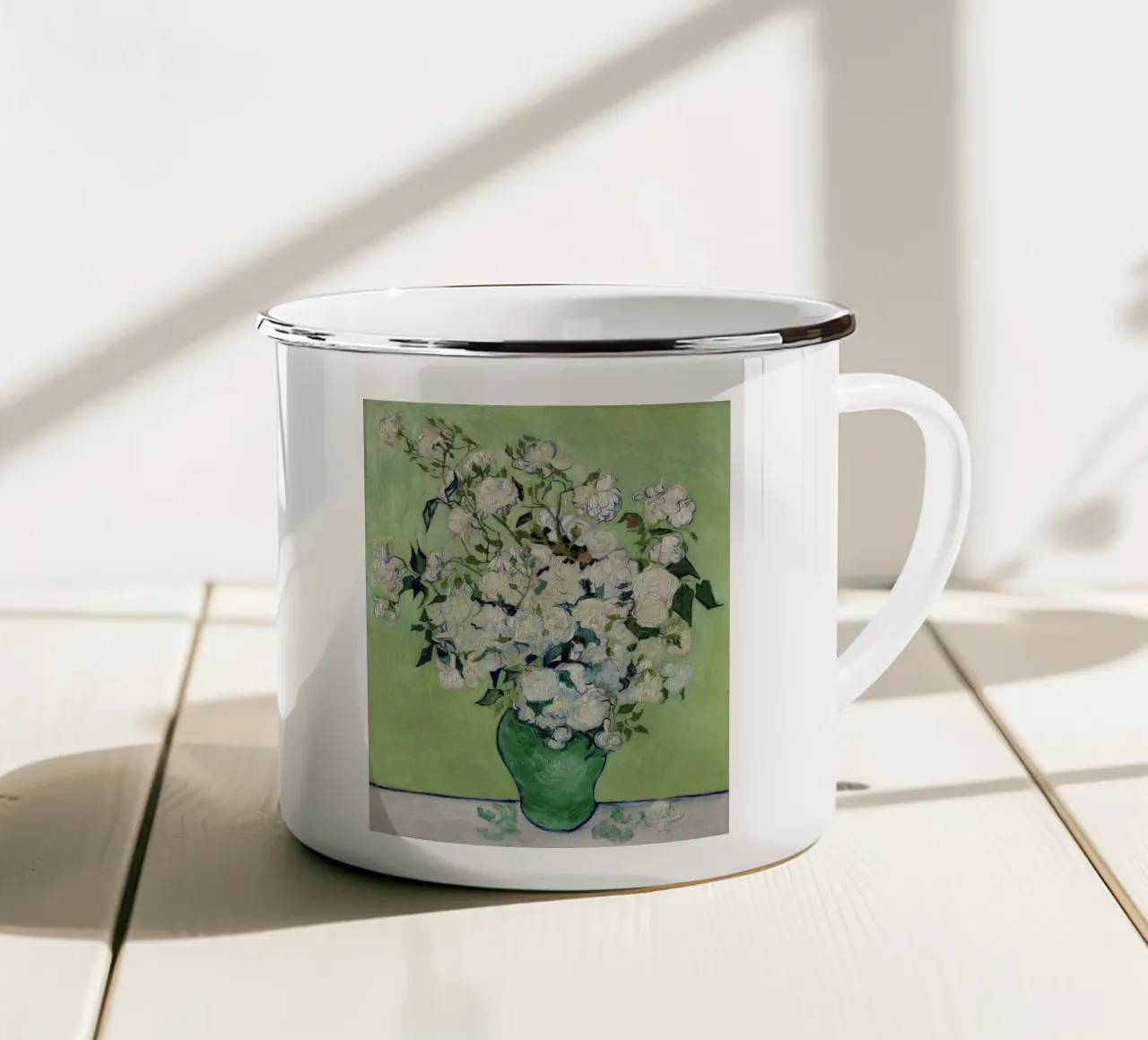 Roses (1890) by Vincent Van Gogh enamel mug by Van Gogh Prints