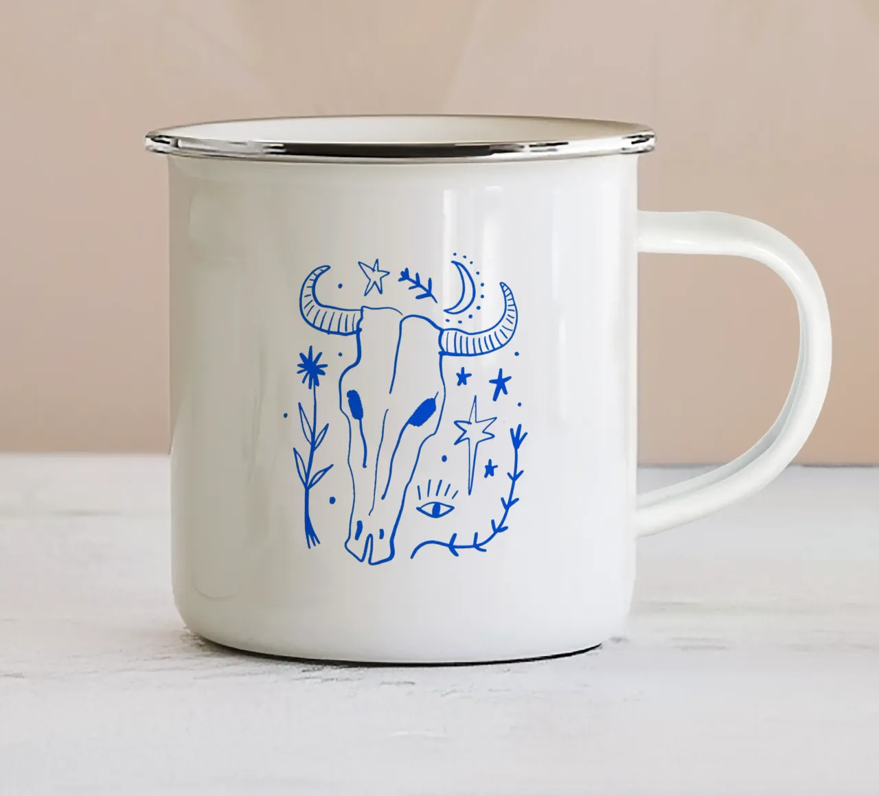 Bull Skull (Without Background) tazza in smalto da treechild