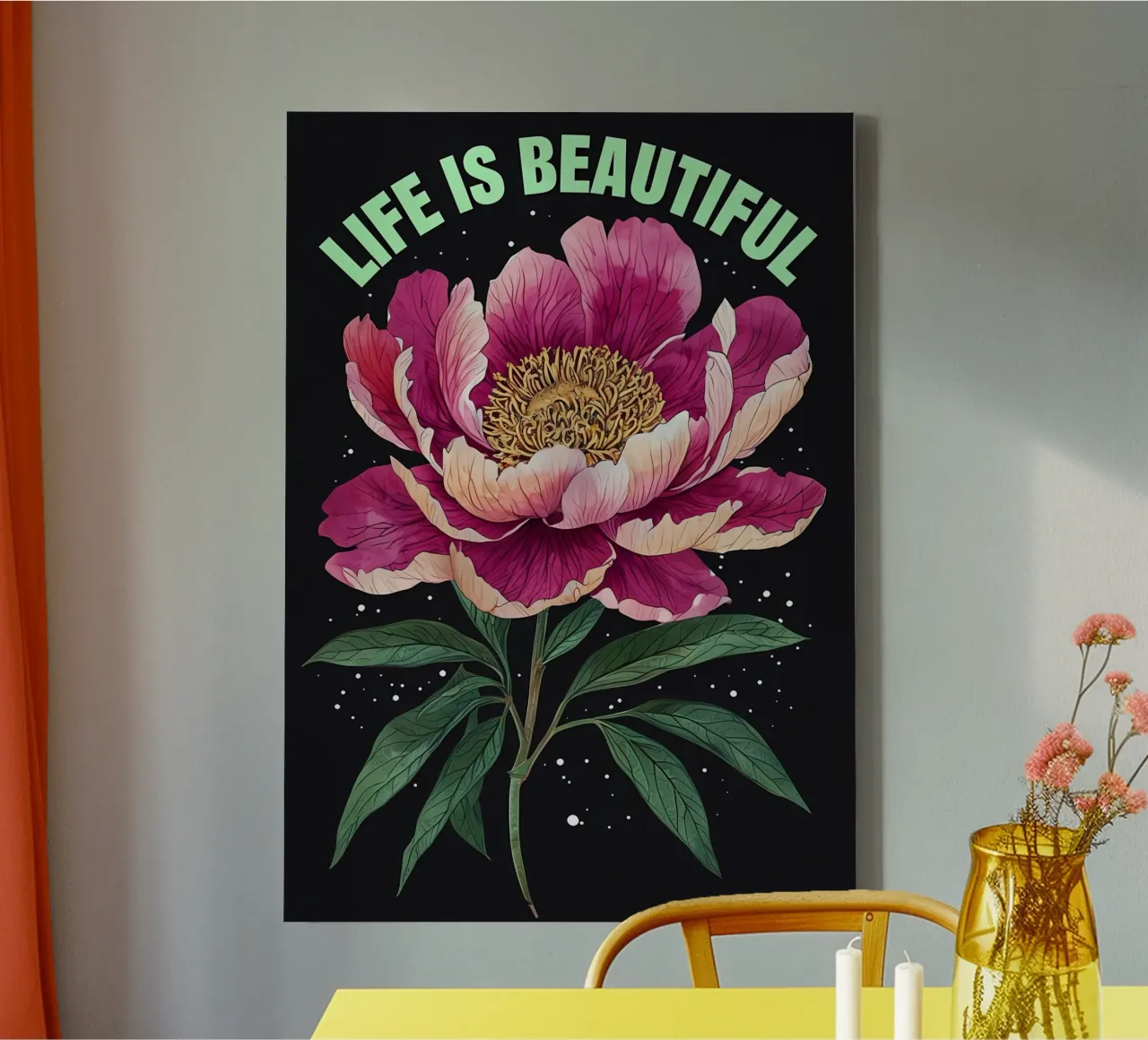 La vita è bella Peonia in fiore tela con Cornice a cassetta da inspirational quote