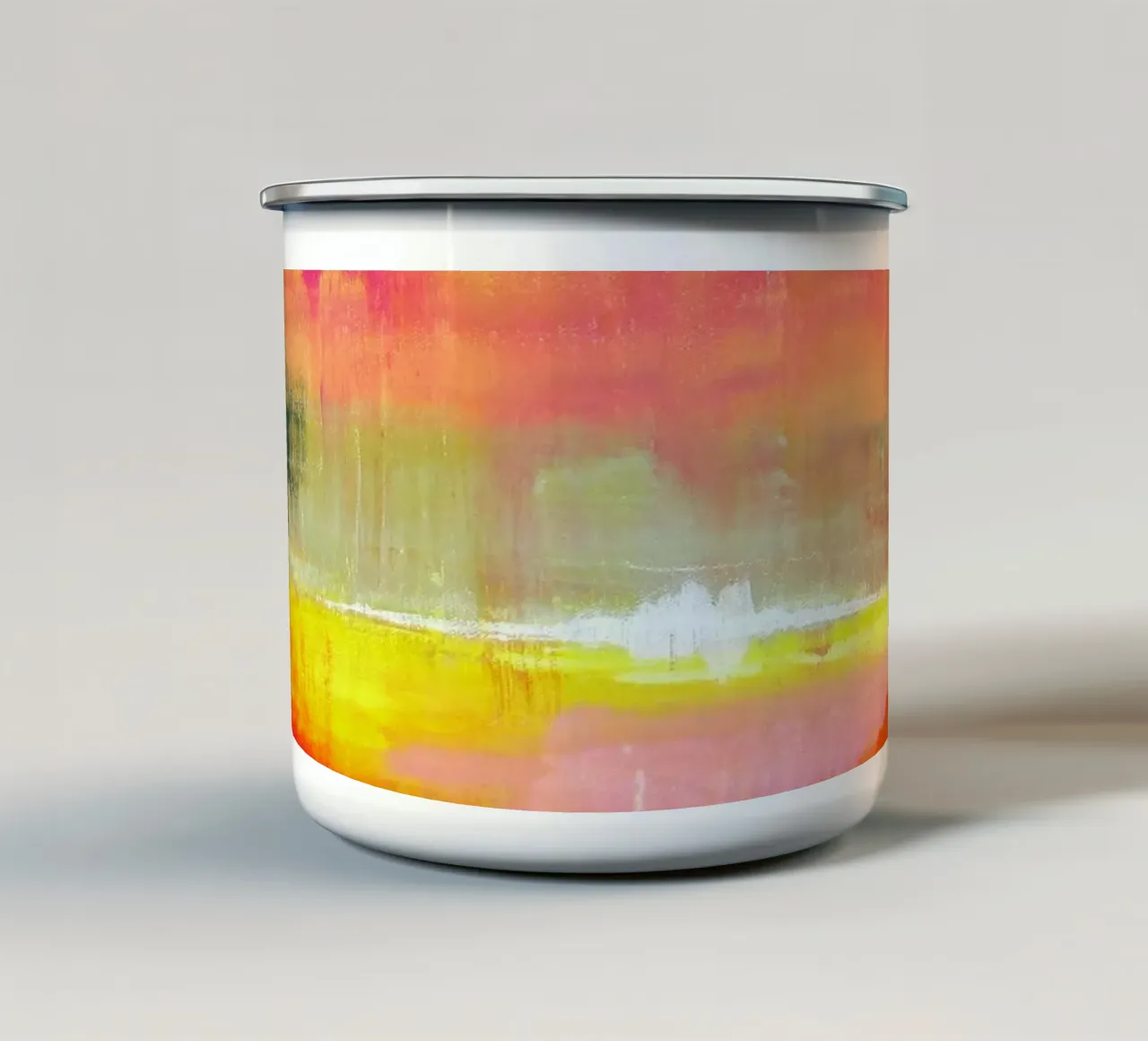 Joie de vivre - Roze Geel Oranje - Abstracte Kunst emaille mok van Petra Lang