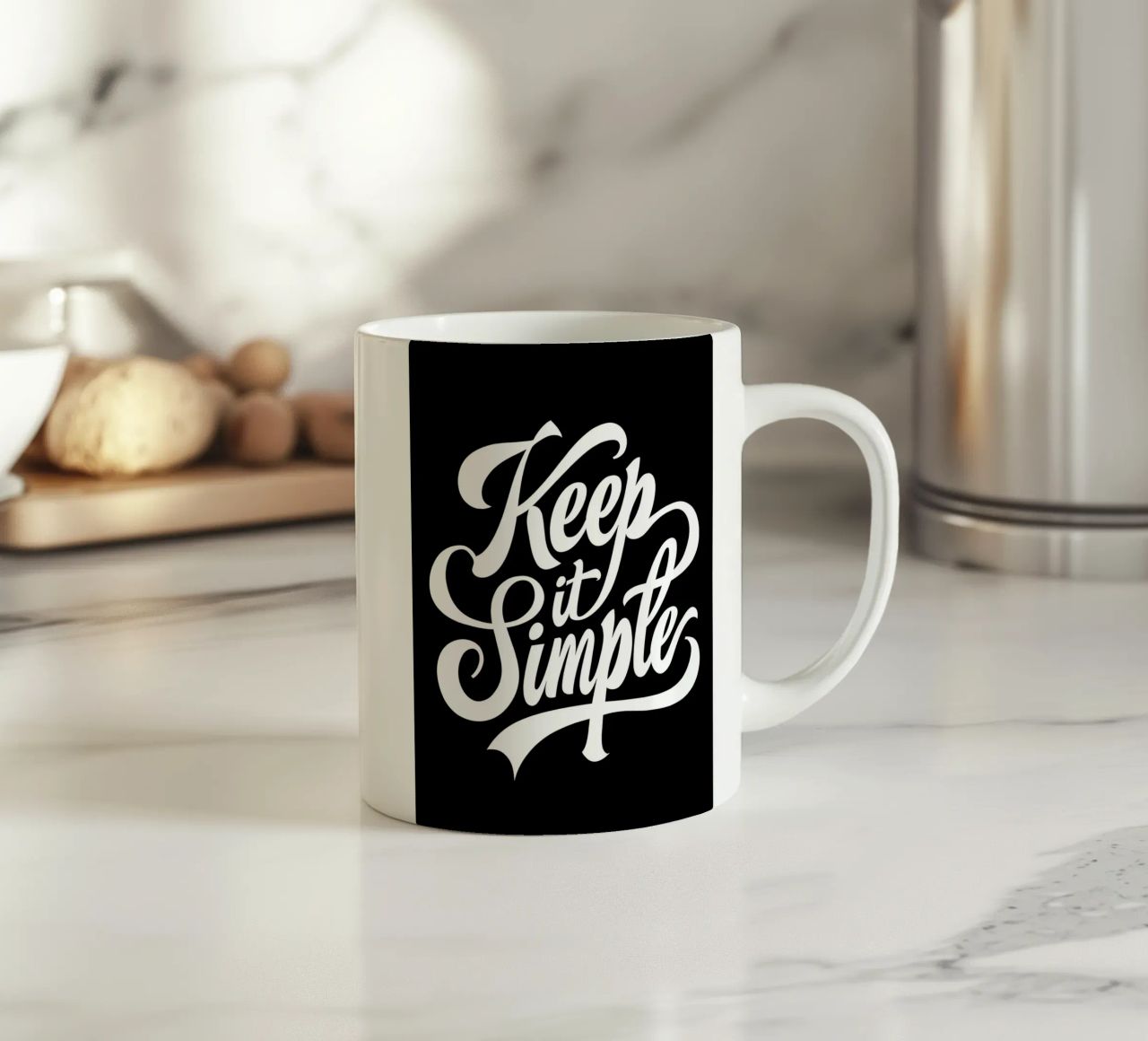 Elegante Keep It Simple Cursieve Typografie keramische mok van inspirational quote