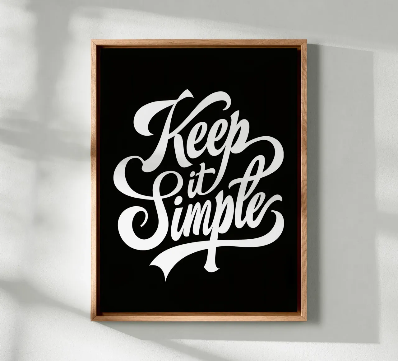 Elegant Keep It Simple Cursive Typography canvas with Floater frame by inspirational quote