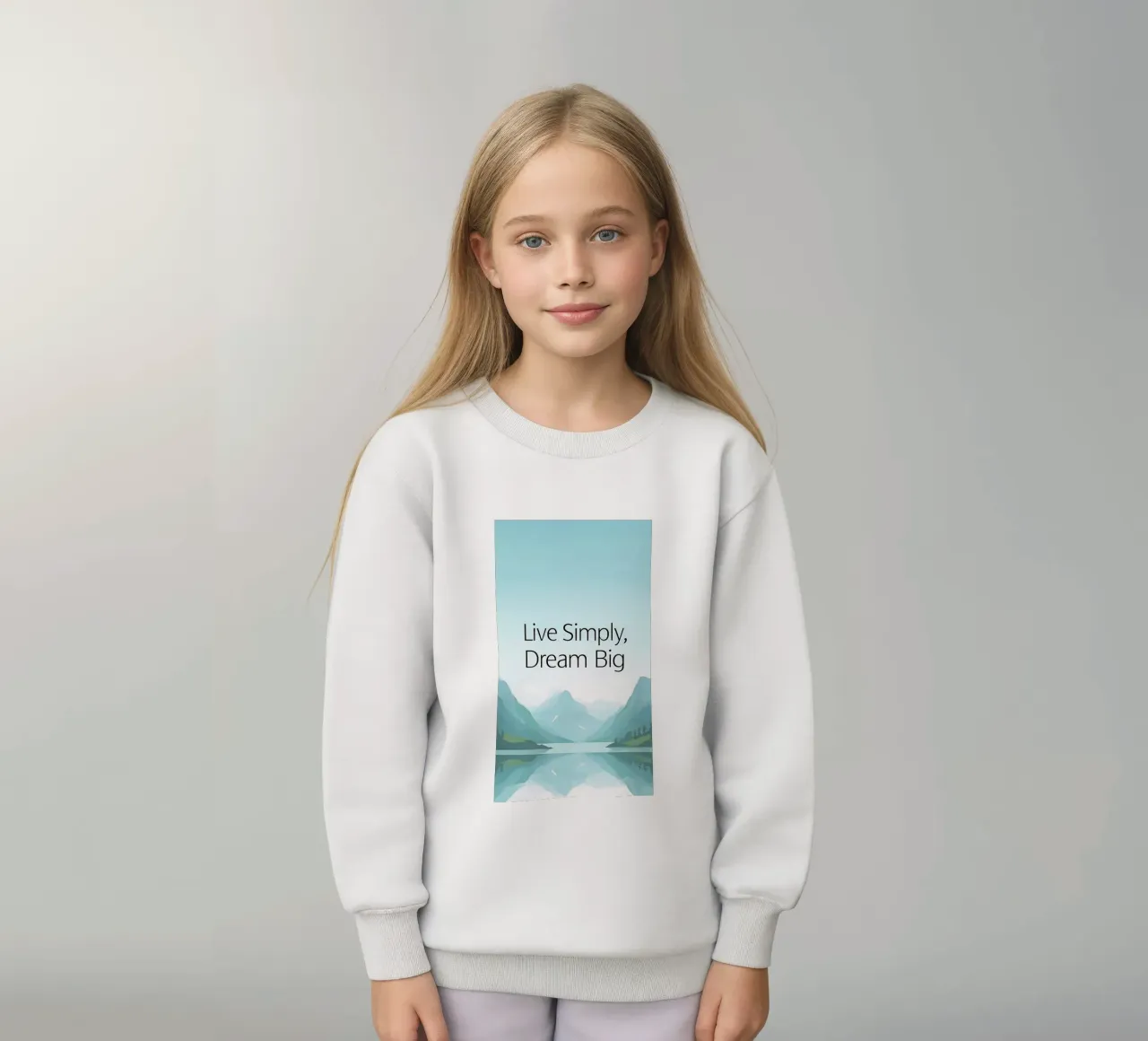 Live Simply, Dream Big - Tranquil Mountain Lake Landscape kids sweatshirt by inspirational quote