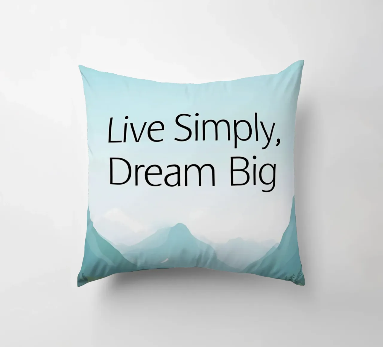 Live Simply, Dream Big - Tranquil Mountain Lake Landscape decorative cushion by inspirational quote