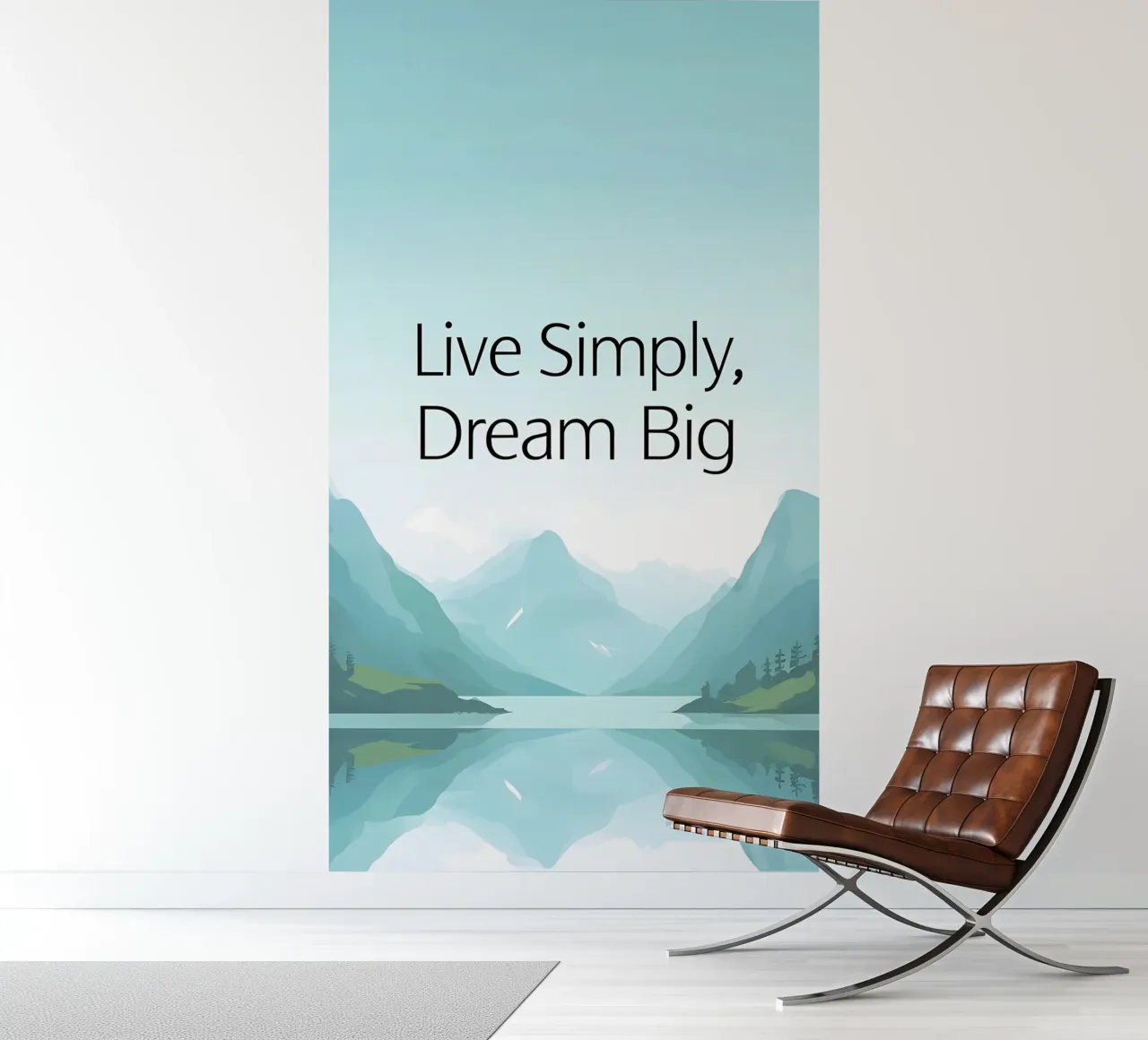 Live Simply, Dream Big - Tranquil Mountain Lake Landscape photo wallpaper by inspirational quote