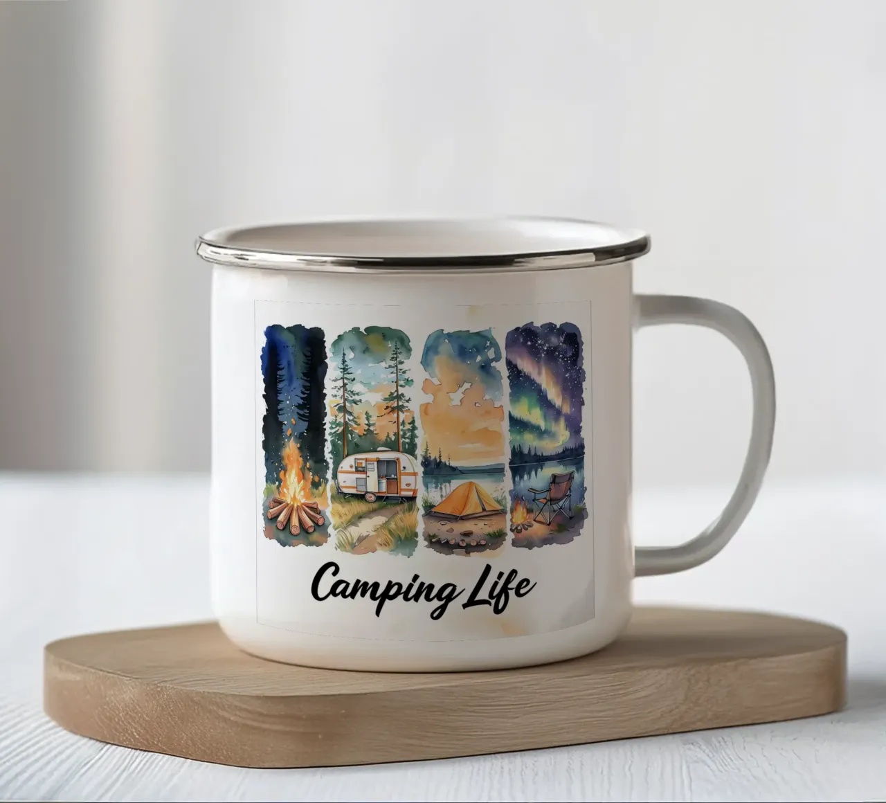 Momenti di acquerello della vita da campeggio tazza in smalto da inspirational quote