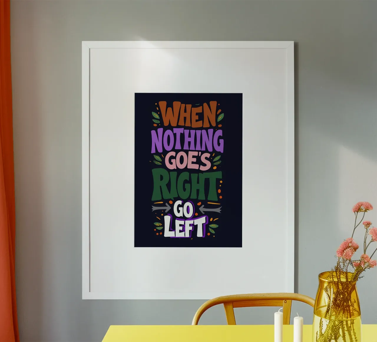 Vai a sinistra - Tipografia motivazionale colorata carta hahnemühle da inspirational quote