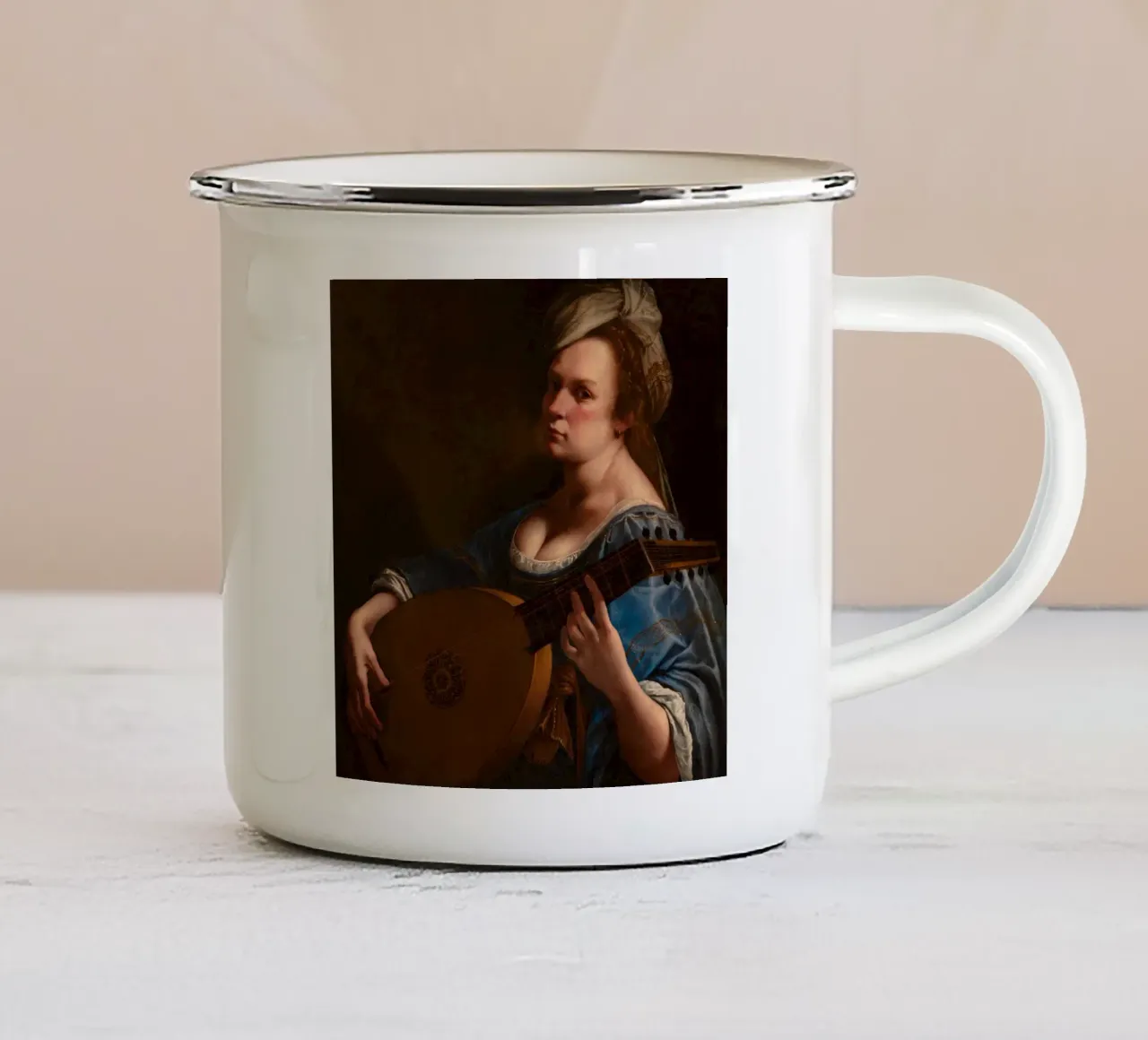 Artemisia Gentileschi – Self-Portrait as a Lute Player enamel mug by Wirla