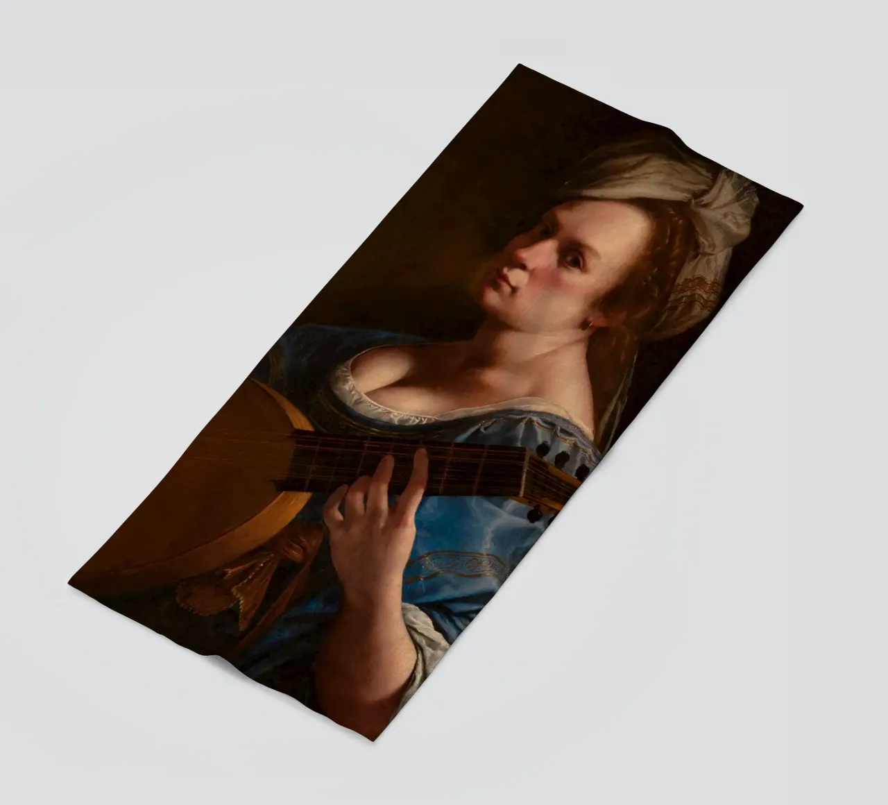 Artemisia Gentileschi – Self-Portrait as a Lute Player beach towel by Wirla
