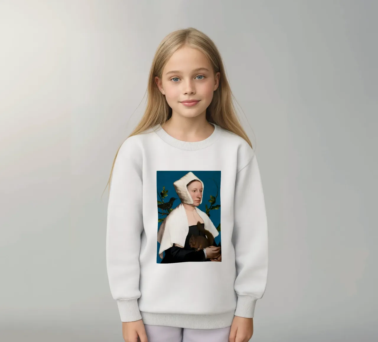 Holbein il Giovane - Una dama con uno scoiattolo e uno storno felpa bambino da Wirla