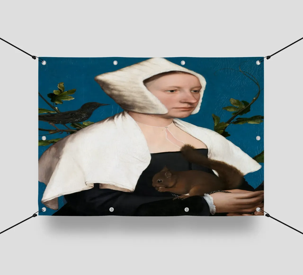Holbein il Giovane - Una dama con uno scoiattolo e uno storno telo in pvc da Wirla