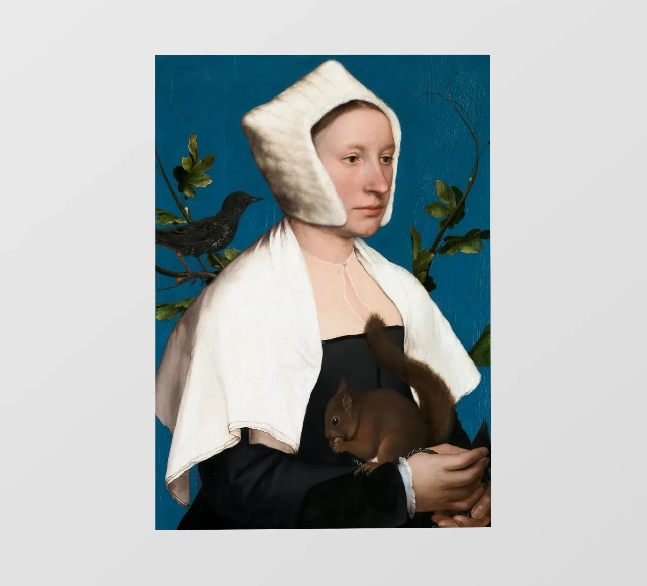 Holbein il Giovane - Una dama con uno scoiattolo e uno storno telo in pvc da Wirla