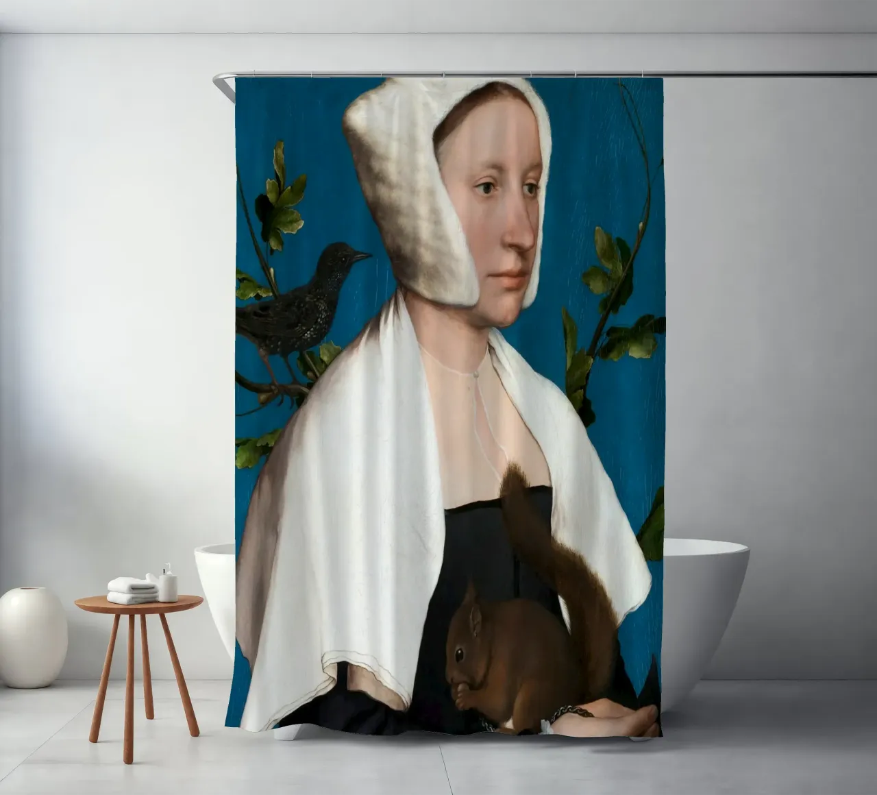 Holbein el Joven - Una dama con una ardilla y un estornino cortina de baño de Wirla