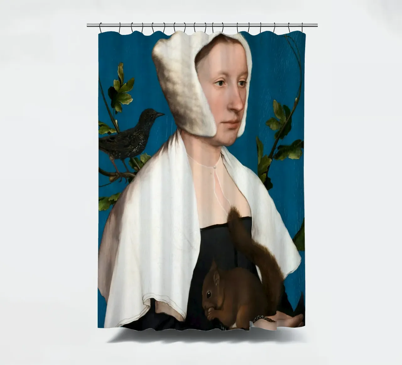 Holbein el Joven - Una dama con una ardilla y un estornino cortina de baño de Wirla