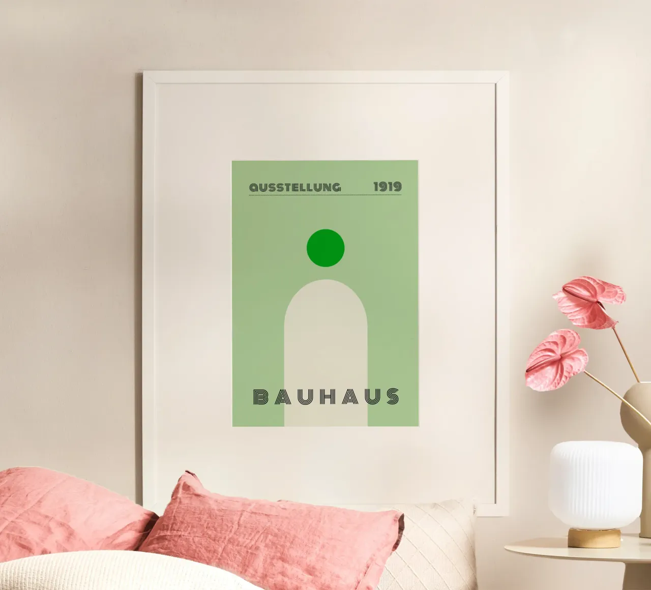 Bauhaus 1919 Mostra Minimalista Geometrica Verde poster con telaio in plastica da NorwesClub
