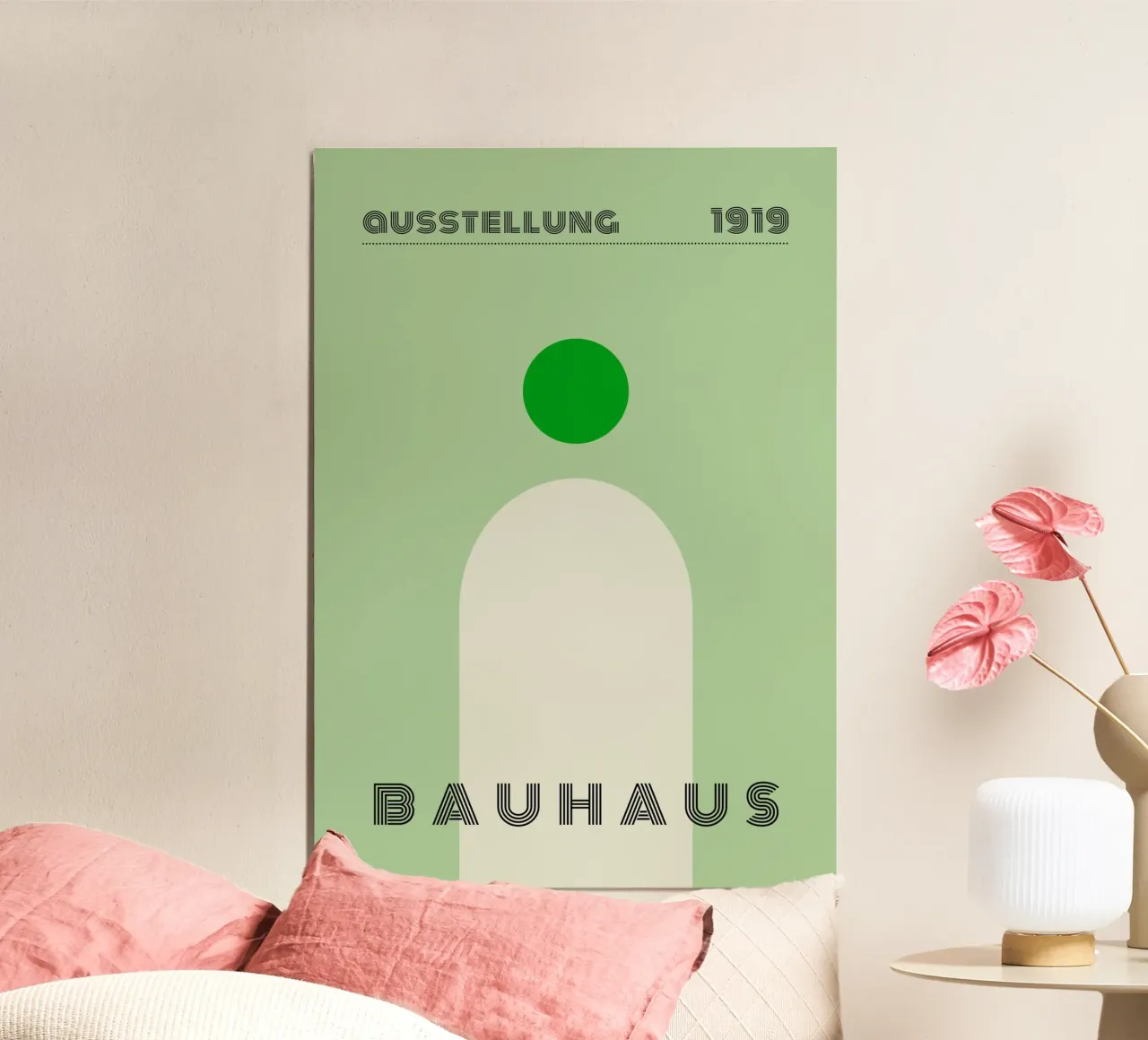Bauhaus 1919 Mostra Minimalista Geometrica Verde poster con telaio in plastica da NorwesClub