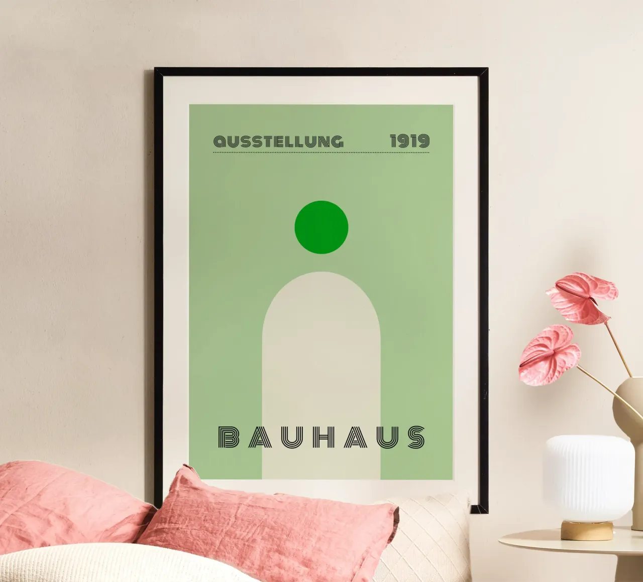Bauhaus 1919 Mostra Minimalista Geometrica Verde poster con telaio in plastica da NorwesClub