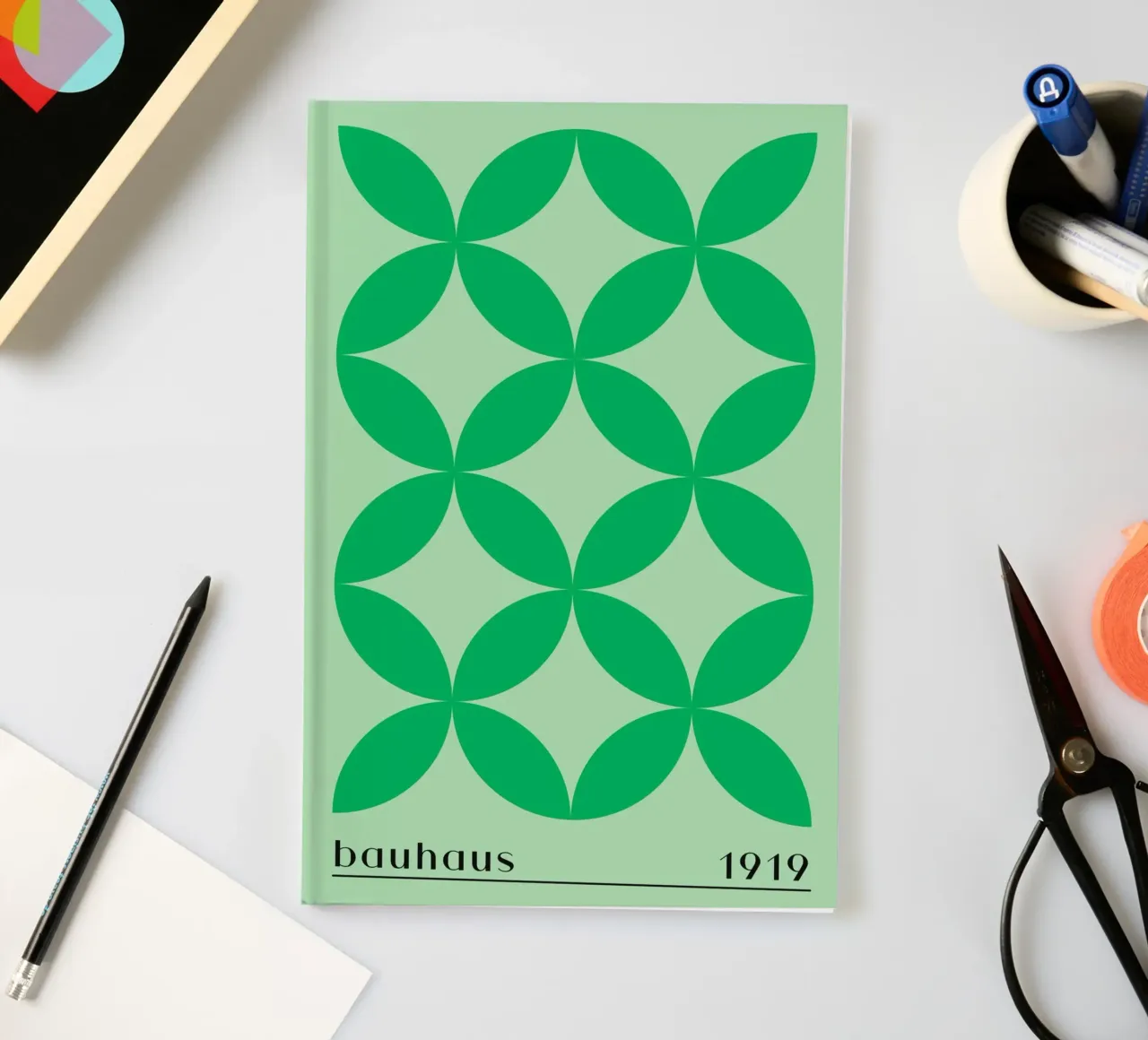 Bauhaus 1919 Geometric Green Pattern Print notebook by NorwesClub