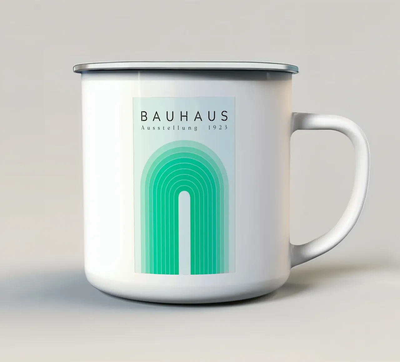 Bauhaus 1923 Tentoonstelling Groene Boog Kleurverloop Print emaille mok van NorwesClub