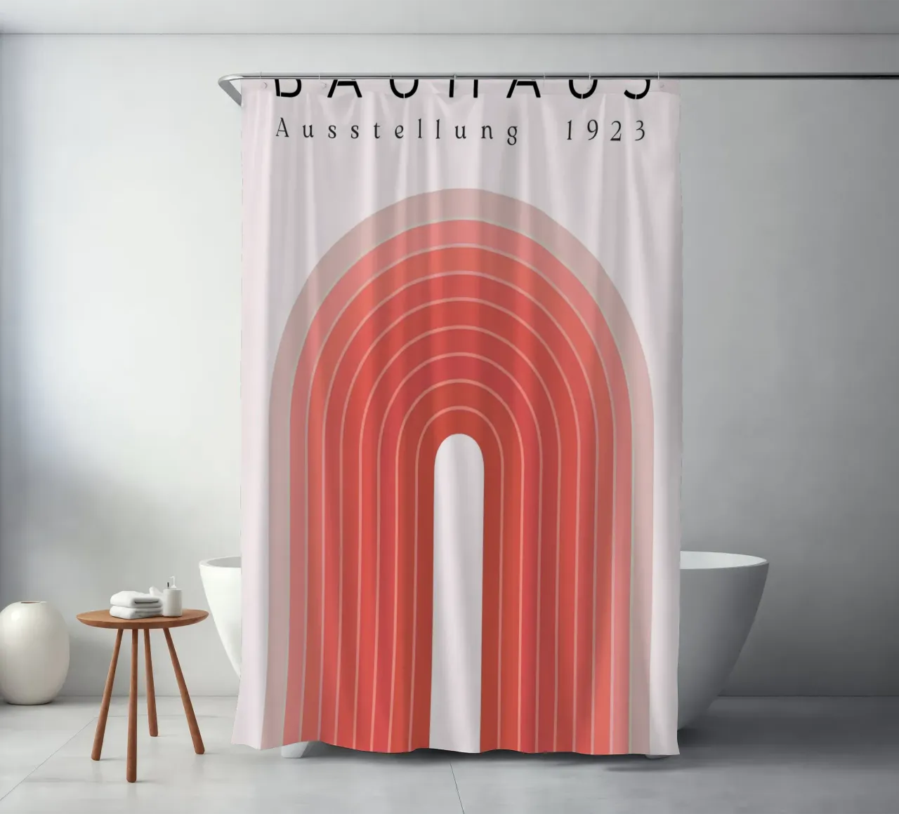 Bauhaus 1923 Tentoonstelling Roze Boog Kleurverloop Print douchegordijn van NorwesClub