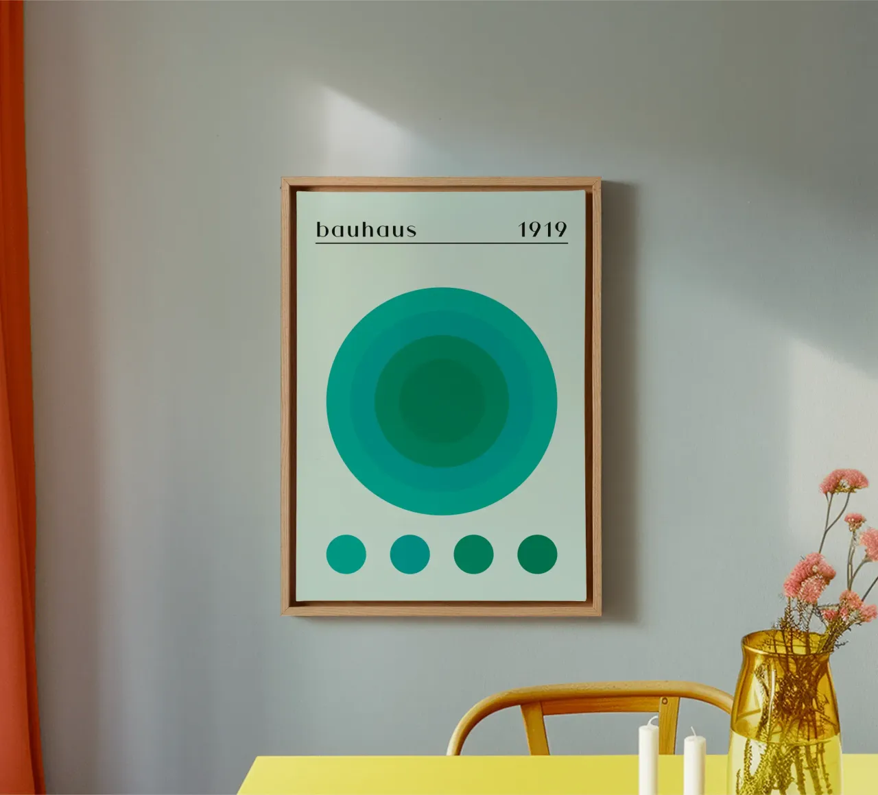 Bauhaus 1919 Geometrische Cirkel Groen Kleurverloop Print canvas met Baklijst van NorwesClub