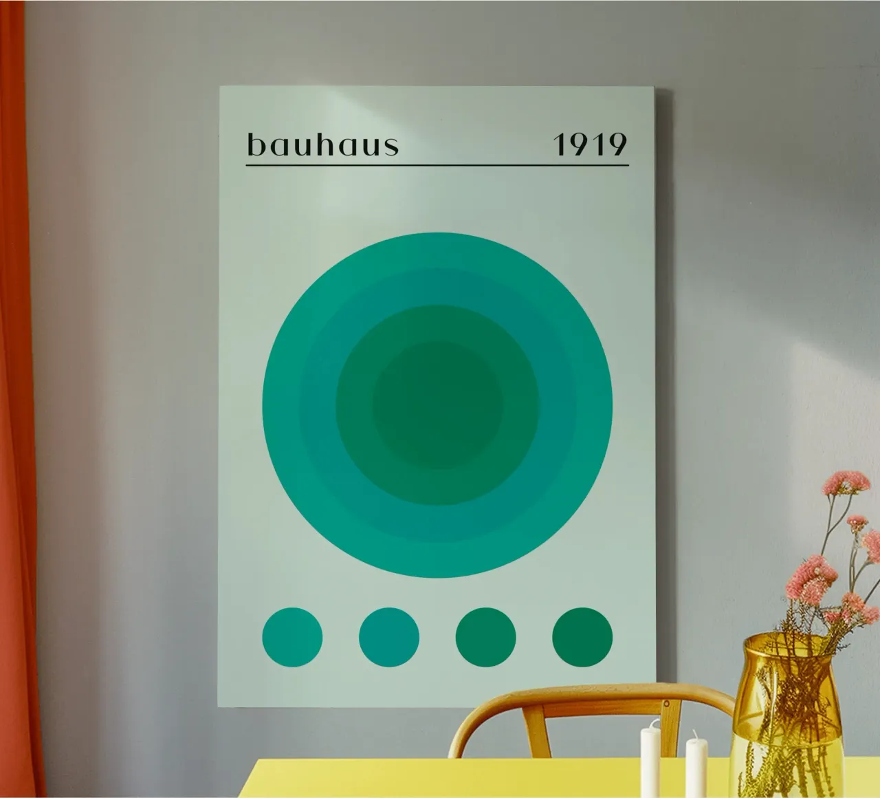 Bauhaus 1919 Geometrische Cirkel Groen Kleurverloop Print canvas met Baklijst van NorwesClub