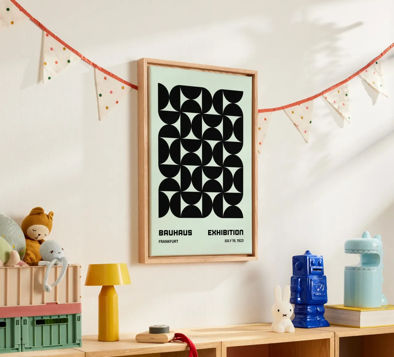 Bauhaus Frankfurt 1923 Geometric Pattern B&W canvas with Floater frame by NorwesClub