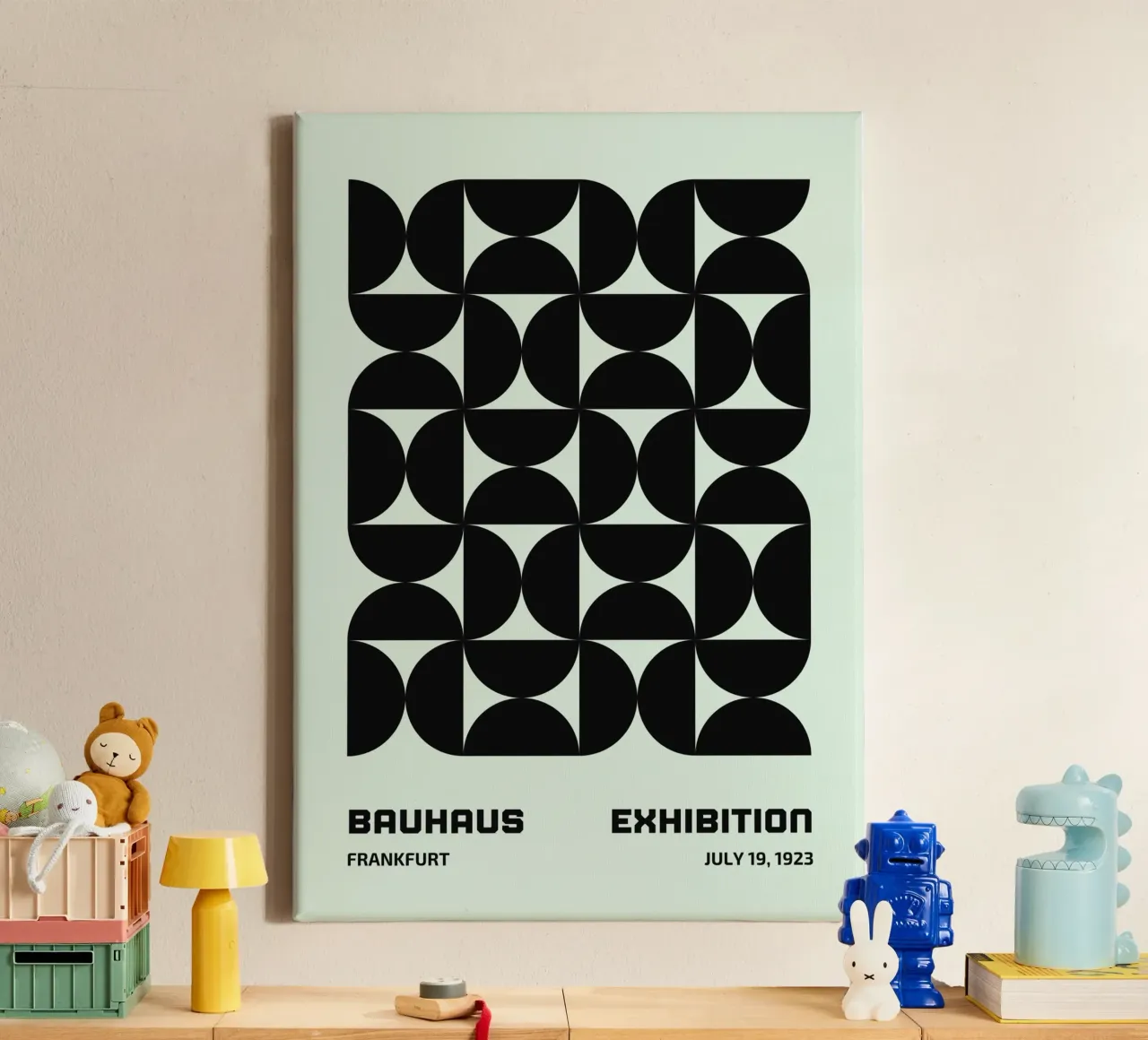 Bauhaus Frankfurt 1923 Geometric Pattern B&W canvas with Floater frame by NorwesClub