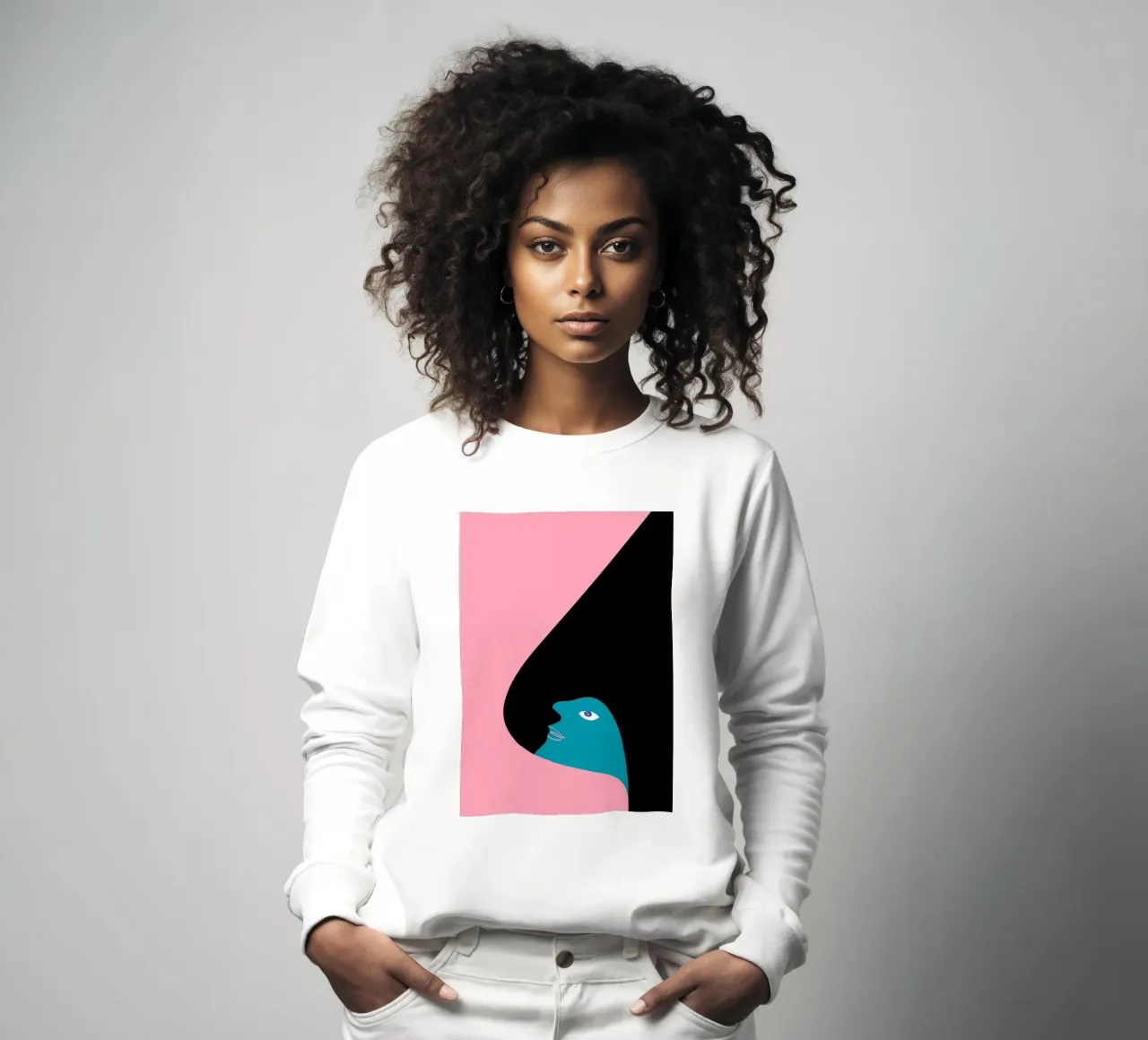 Retrato Abstracto Color Block Rosa Teal Arte sudadera de NorwesClub