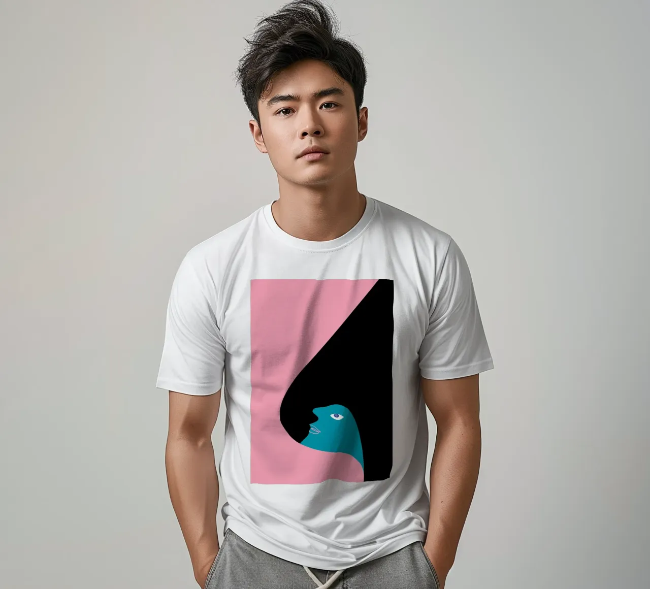Abstraktes Porträt Farbe Block Rosa Teal Kunst T-Shirt von NorwesClub
