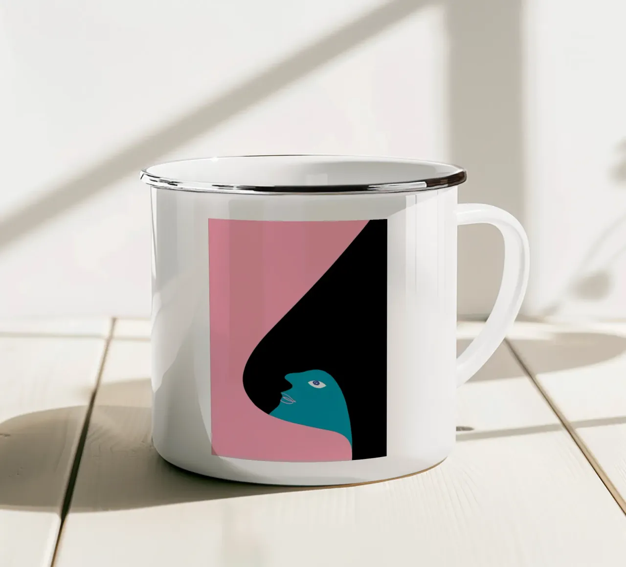 Abstraktes Porträt Farbe Block Rosa Teal Kunst Emaille Tasse von NorwesClub