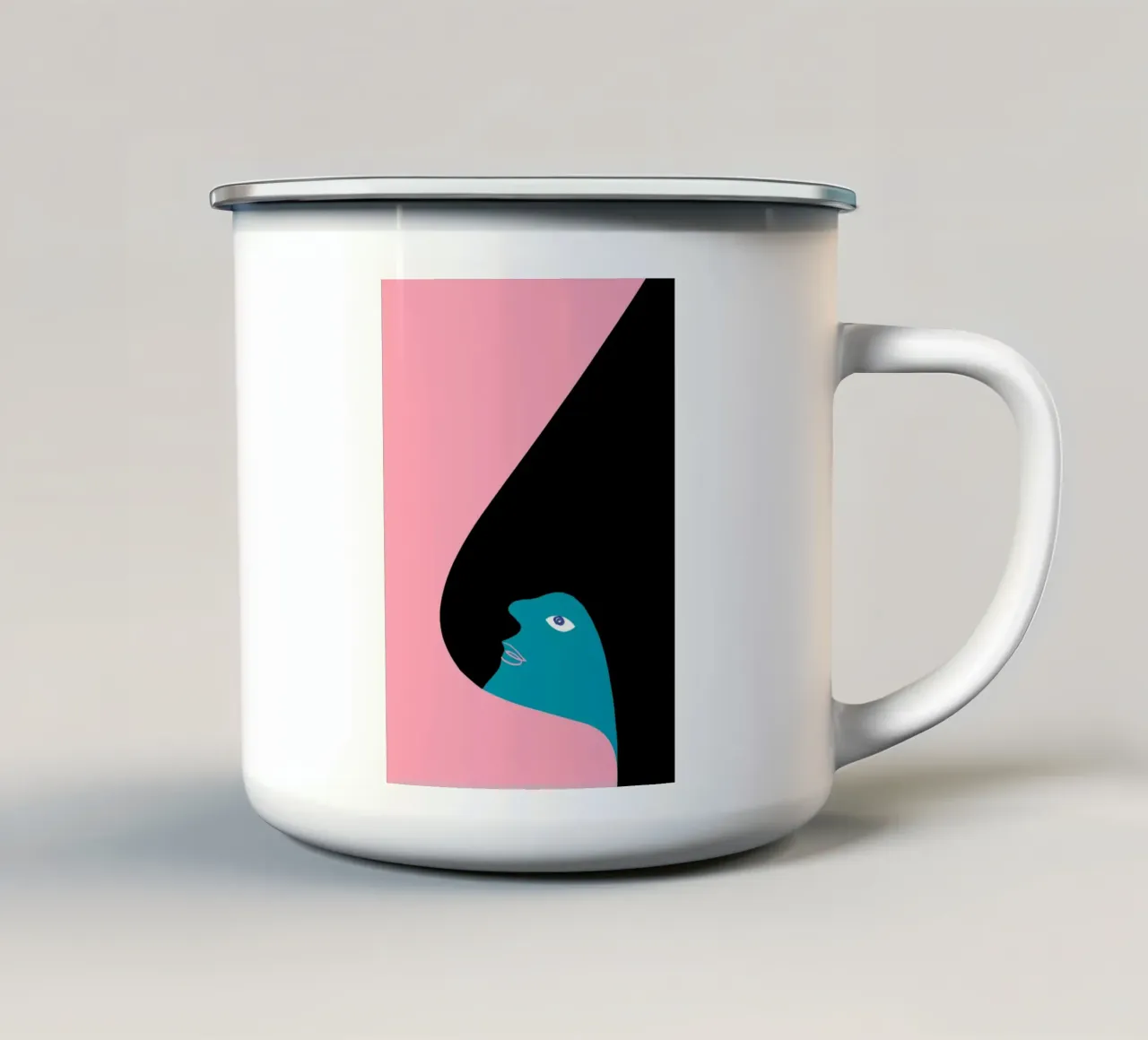 Abstraktes Porträt Farbe Block Rosa Teal Kunst Emaille Tasse von NorwesClub