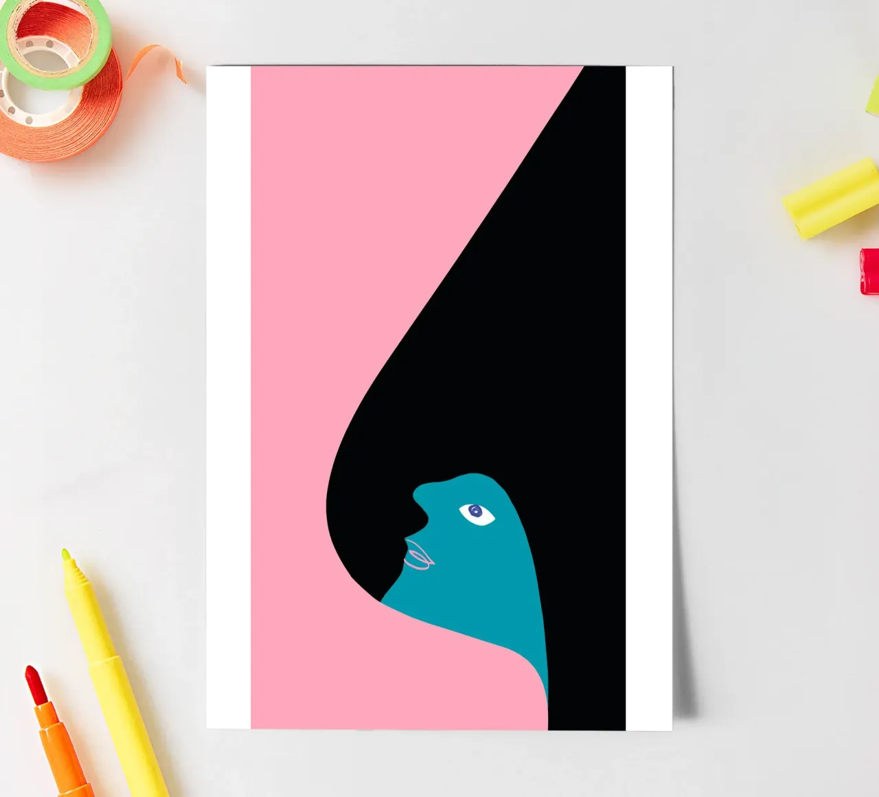 Abstraktes Porträt Farbe Block Rosa Teal Kunst Stickerbogen von NorwesClub
