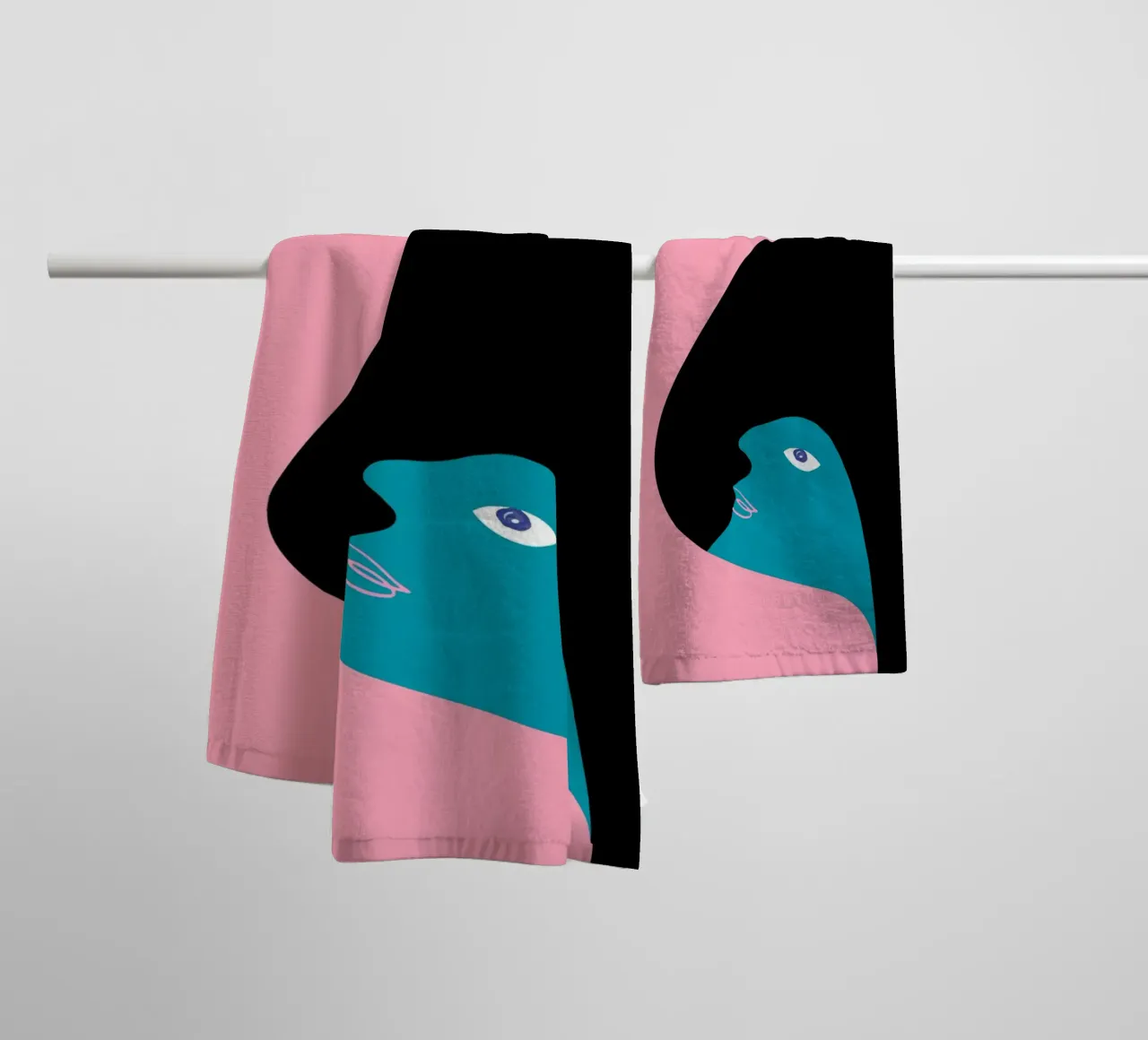 Abstraktes Porträt Farbe Block Rosa Teal Kunst Handtuch von NorwesClub