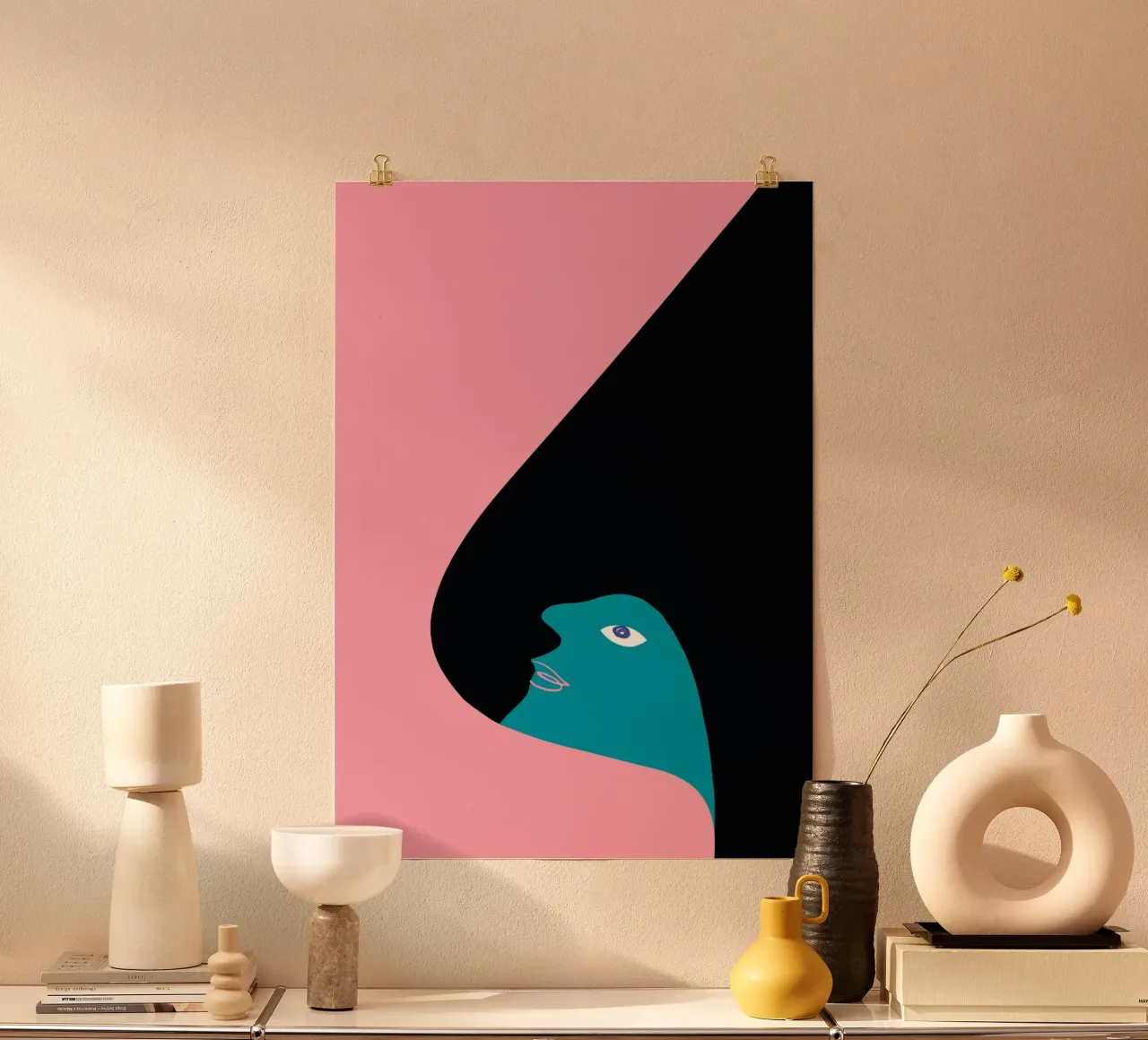 Abstraktes Porträt Farbe Block Rosa Teal Kunst Hahnemühle von NorwesClub