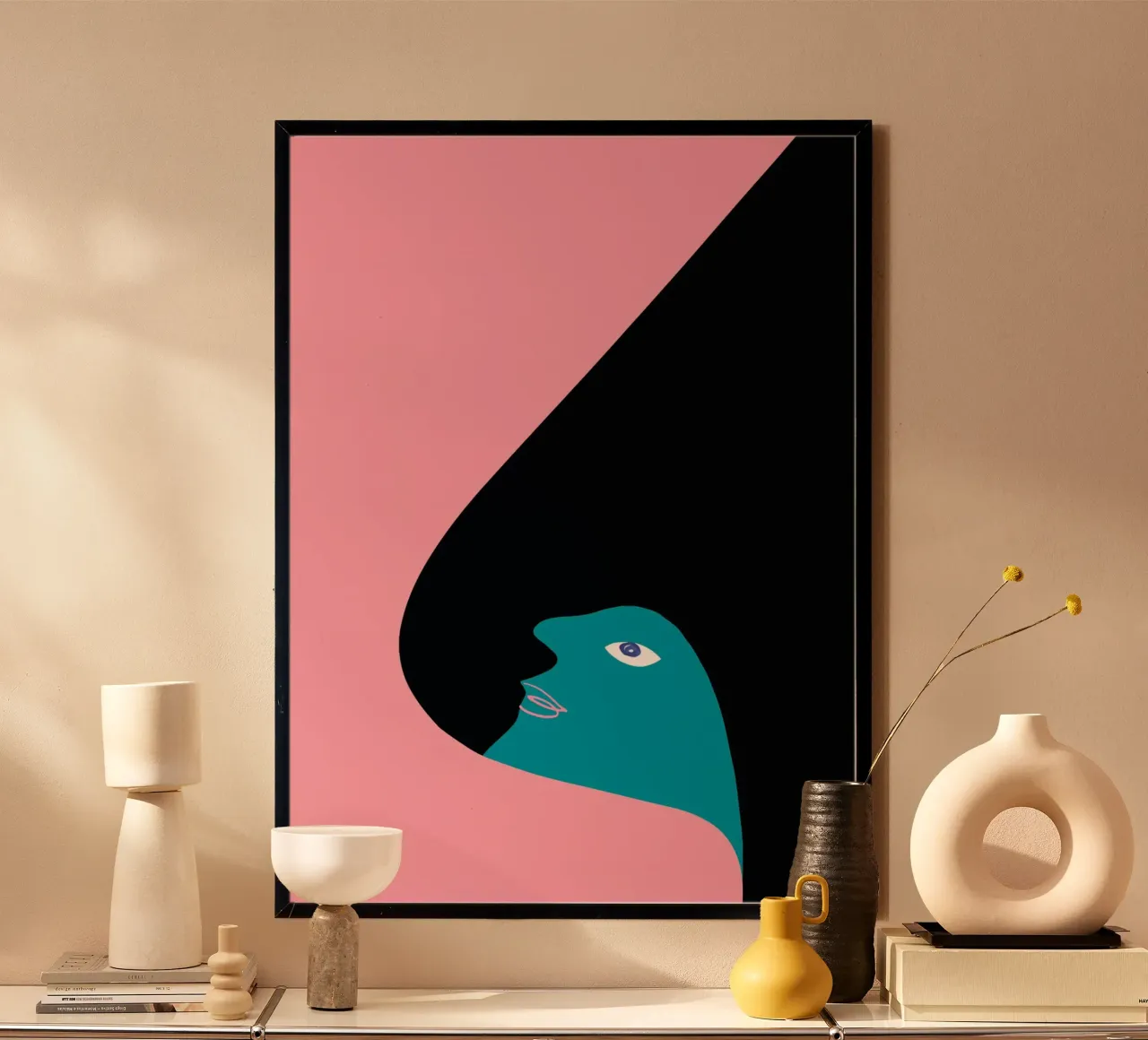 Abstraktes Porträt Farbe Block Rosa Teal Kunst Hahnemühle von NorwesClub