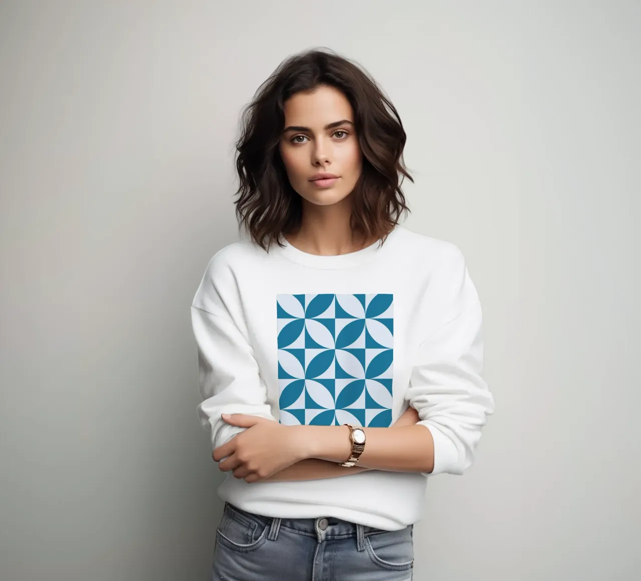 Geometric Pattern Abstract Shapes Teal Blue Print sweatshirt by NorwesClub