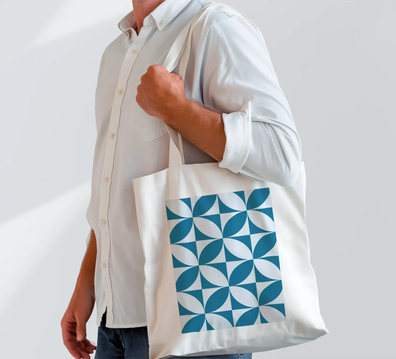 Geometric Pattern Abstract Shapes Teal Blue Print tote bag by NorwesClub