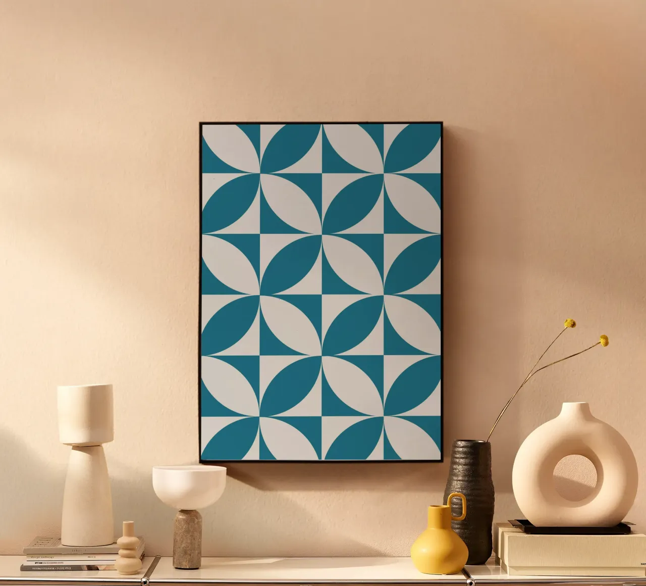 Geometric Pattern Abstract Shapes Teal Blue Print alu-dibond by NorwesClub