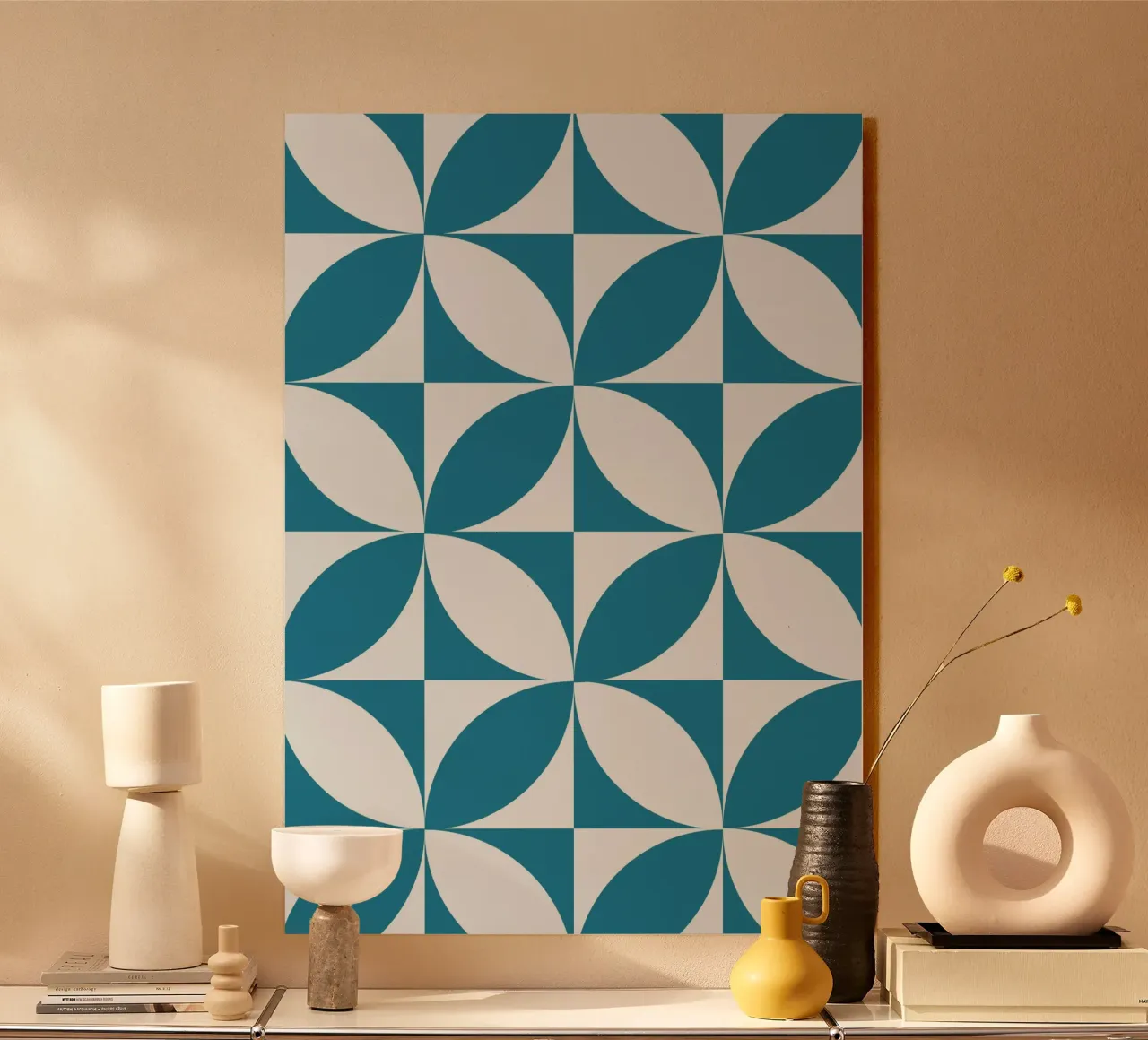 Geometric Pattern Abstract Shapes Teal Blue Print alu-dibond by NorwesClub