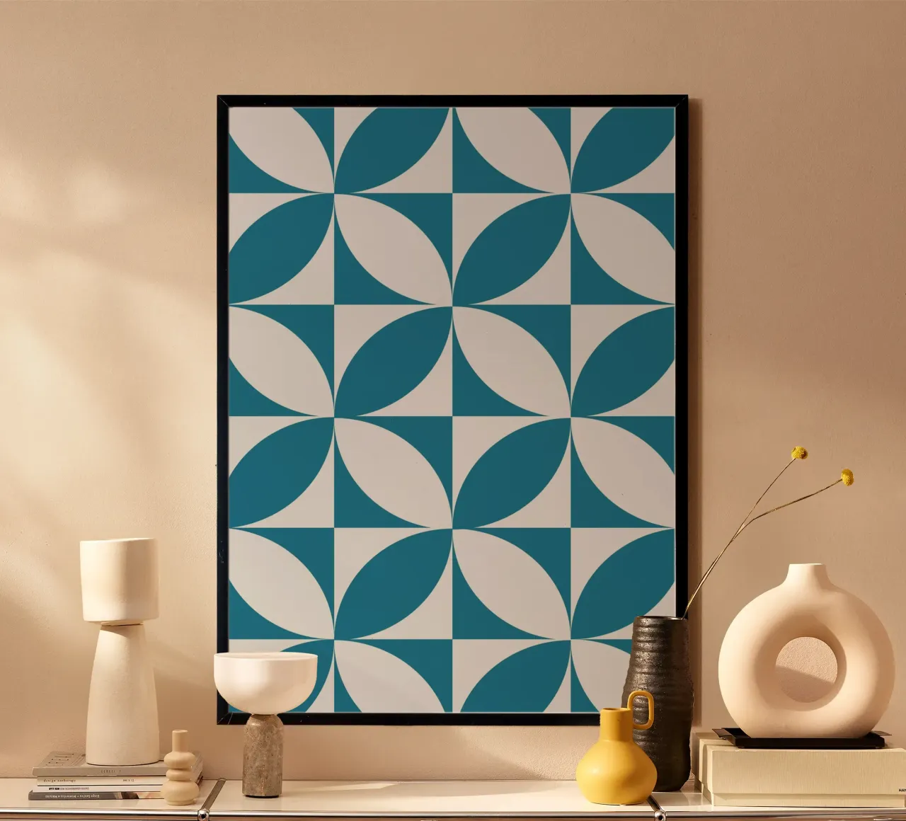 Geometric Pattern Abstract Shapes Teal Blue Print hahnemühle by NorwesClub