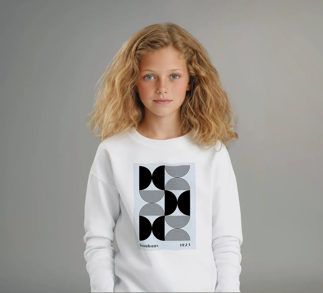Bauhaus 1923 Geometric Pattern Black White Print kids sweatshirt by NorwesClub