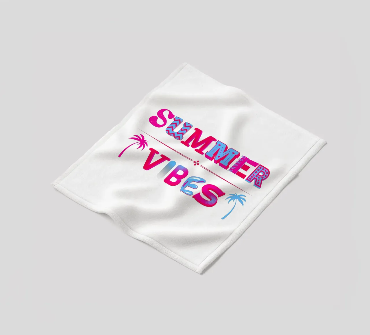 Scritta Summer vibes con palme in rosa blu coperta in pile da ArtDesign by KBK