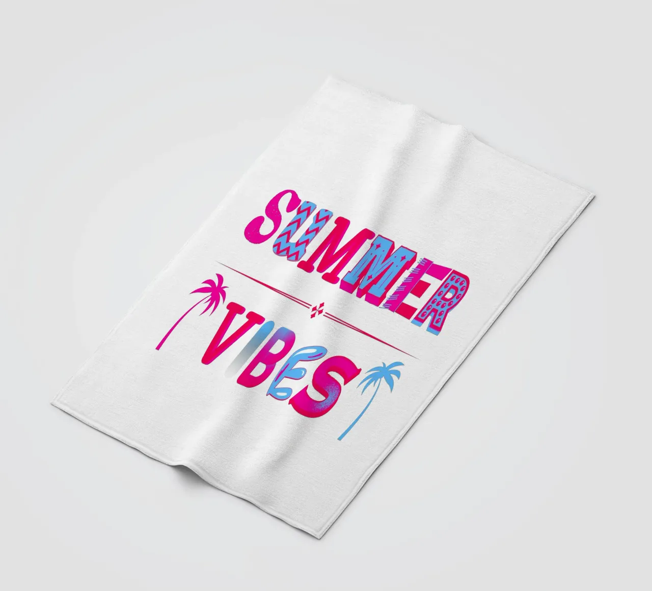 Scritta Summer vibes con palme in rosa blu coperta in pile da ArtDesign by KBK