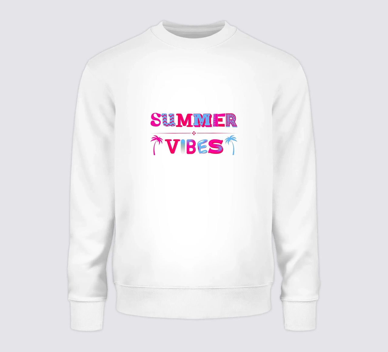 Scritta Summer vibes con palme in rosa blu felpa da ArtDesign by KBK