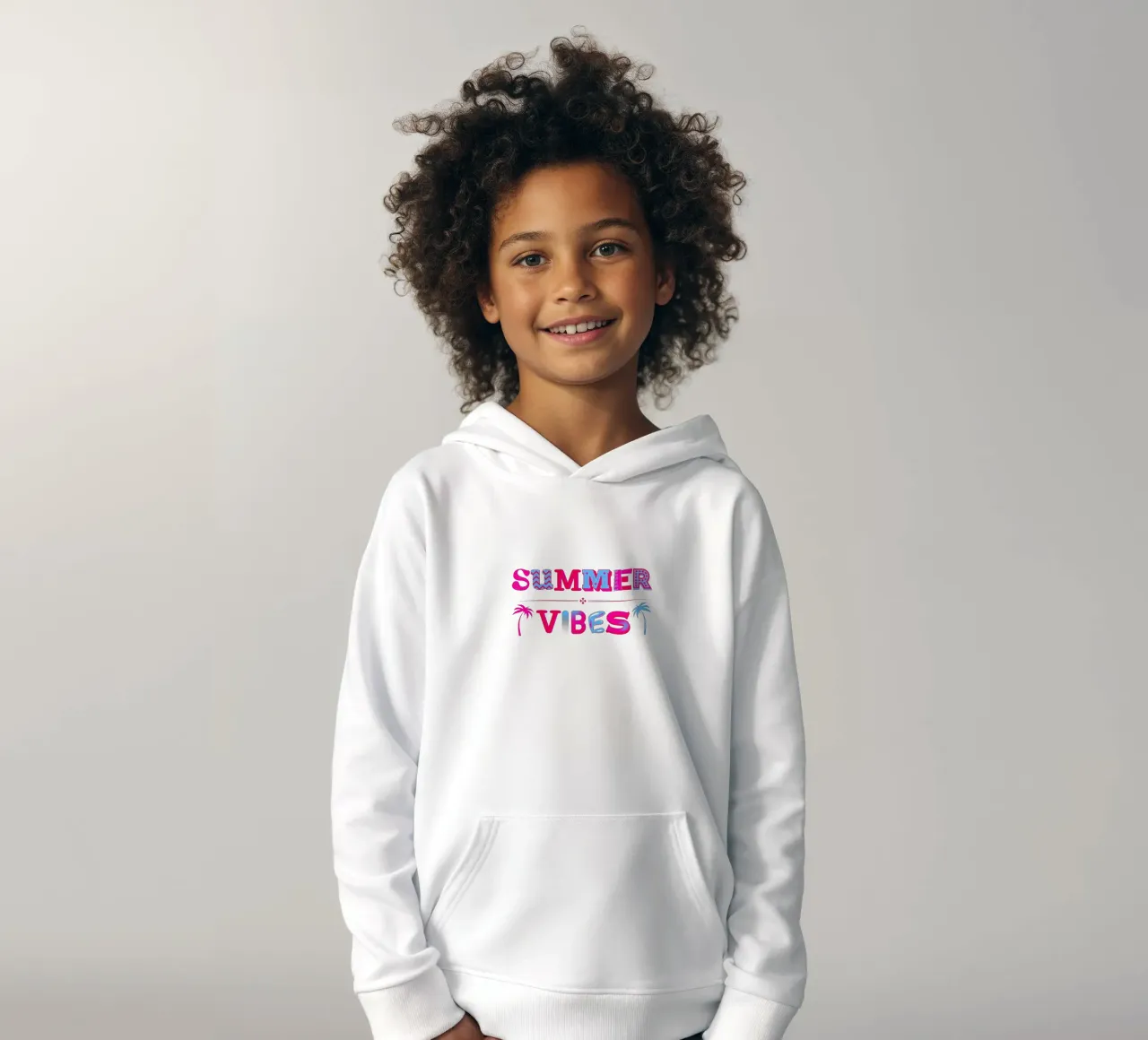 Scritta Summer vibes con palme in rosa blu felpa bambino con cappuccio da ArtDesign by KBK