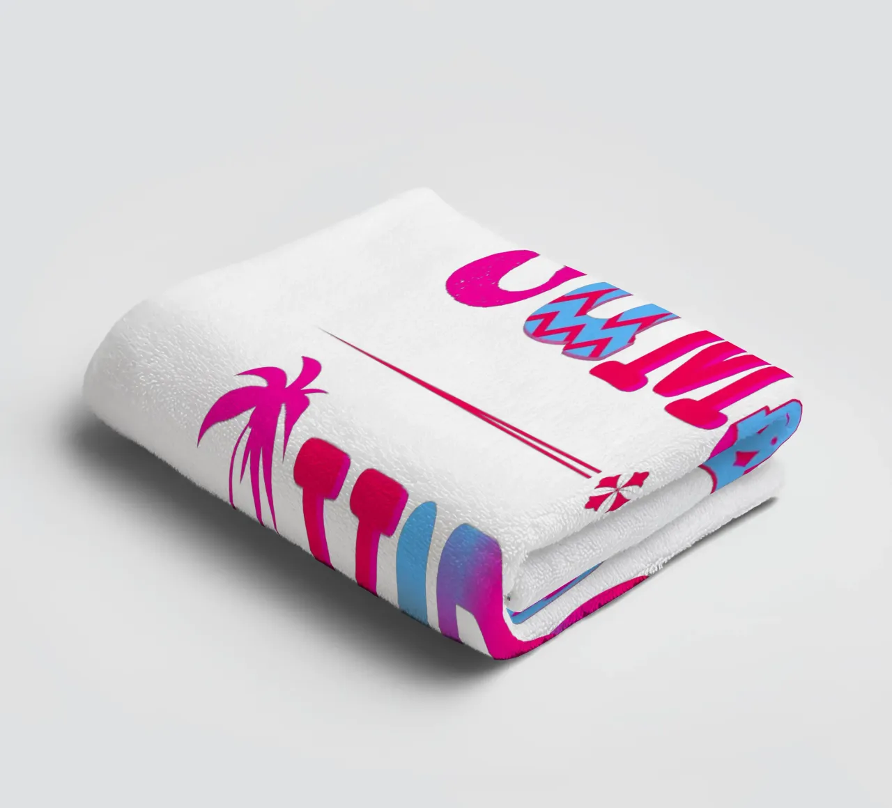 Scritta Summer vibes con palme in rosa blu asciugamano da bagno da ArtDesign by KBK
