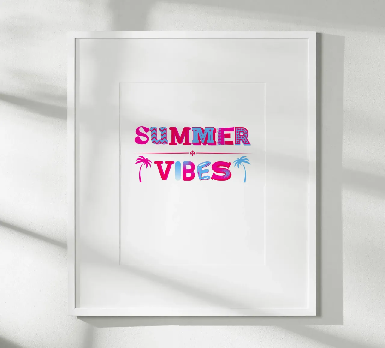 Scritta Summer vibes con palme in rosa blu poster da ArtDesign by KBK